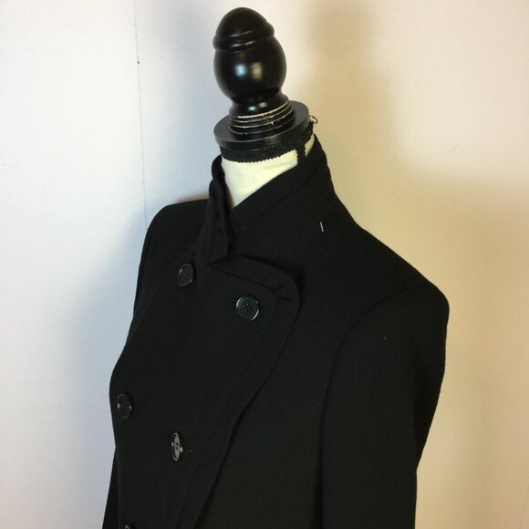 Vtg Ann Taylor Jacket Blazer 8P Womans Black Wool Double Breasted Ruffle Collar - Picture 13 of 15